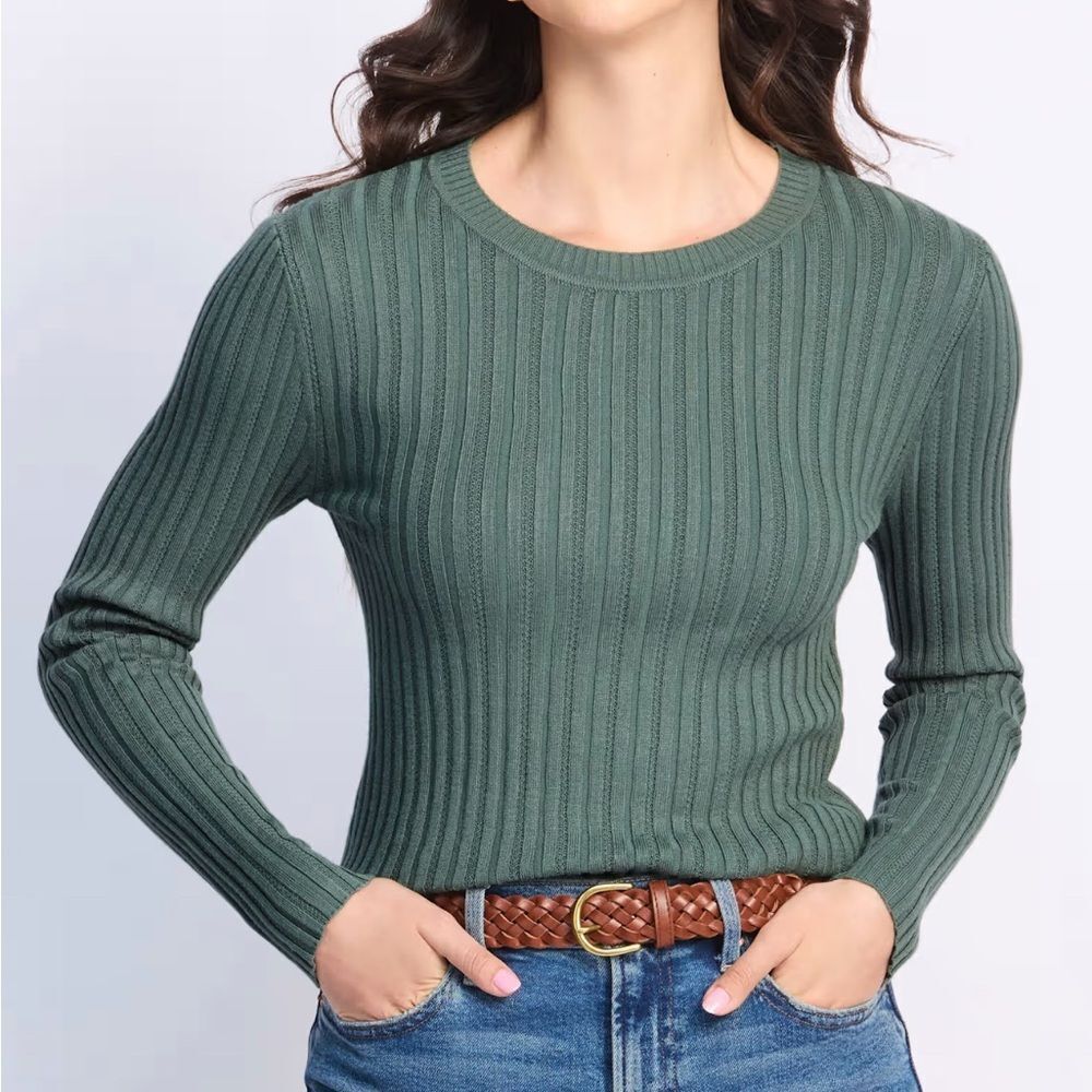 PINQUE Lois Ribbed Crewneck Sweater Green Large NWT STITCH FIX
